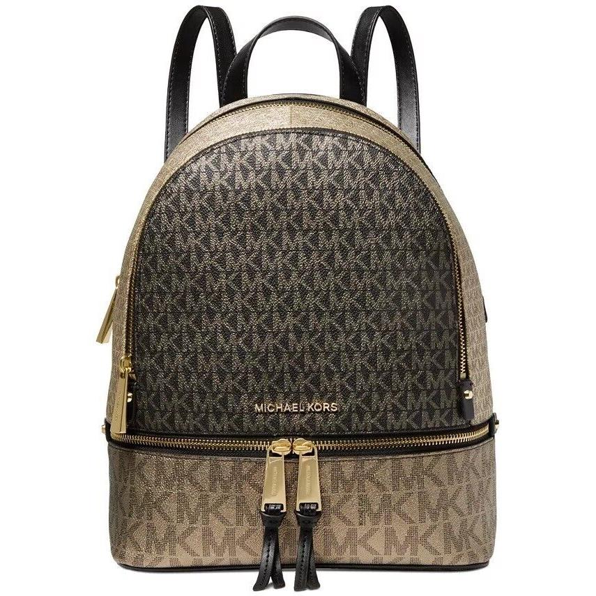 Michael Kors Women`s Rhea Zip Medium Backpack Black/gold One Size