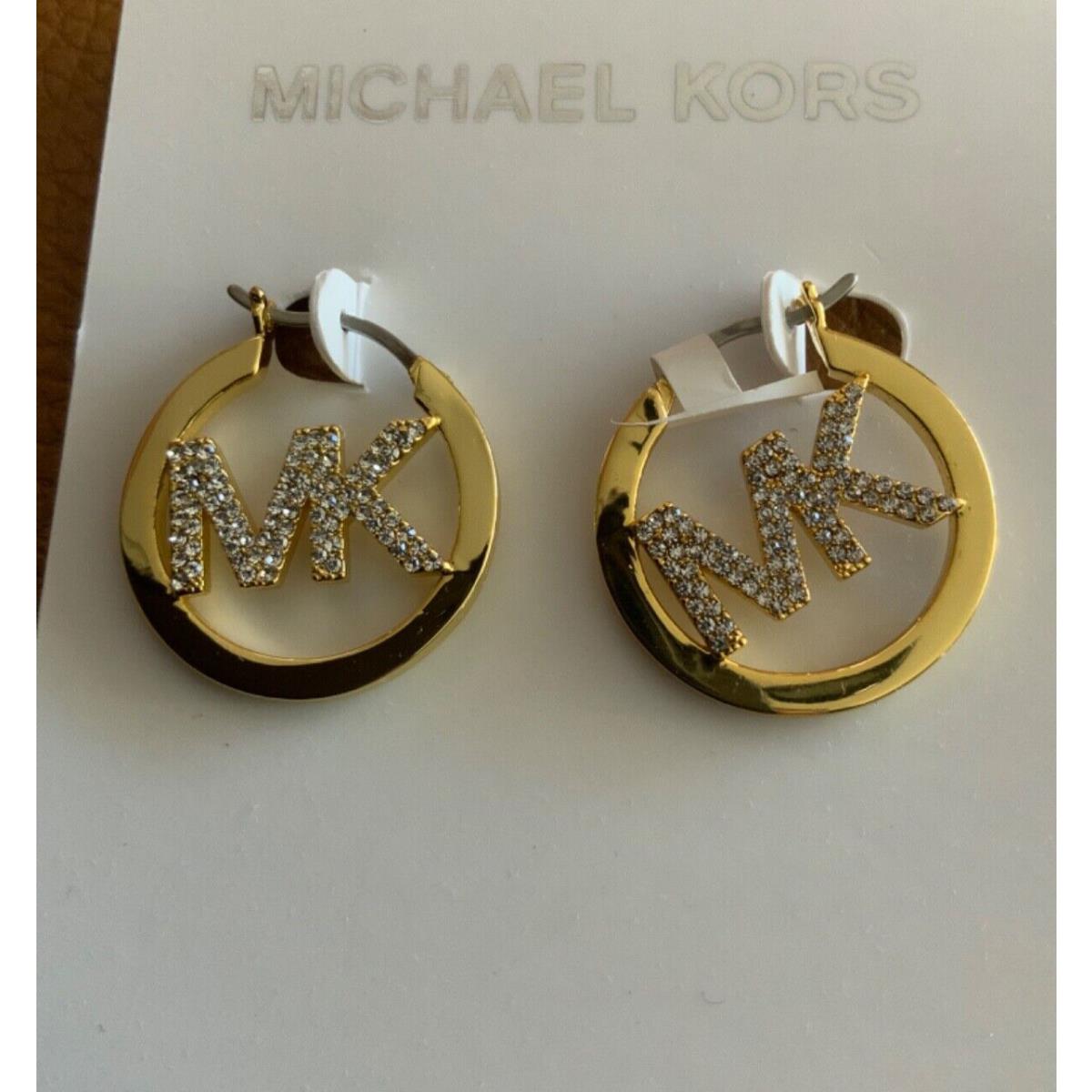 Michael Kors 25mm 14K Gold Over Brass Pave Logo Hoop Earrings