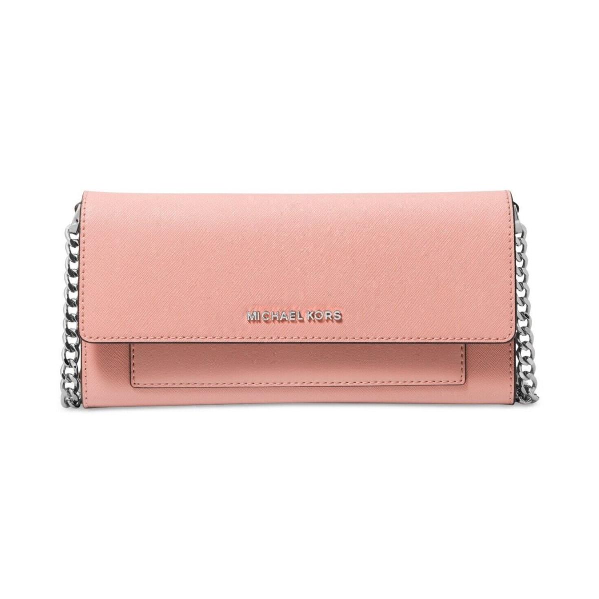 Michael Kors Jet Set Medium Saffiano Leather Convertible Wallet Chain Bag Pink