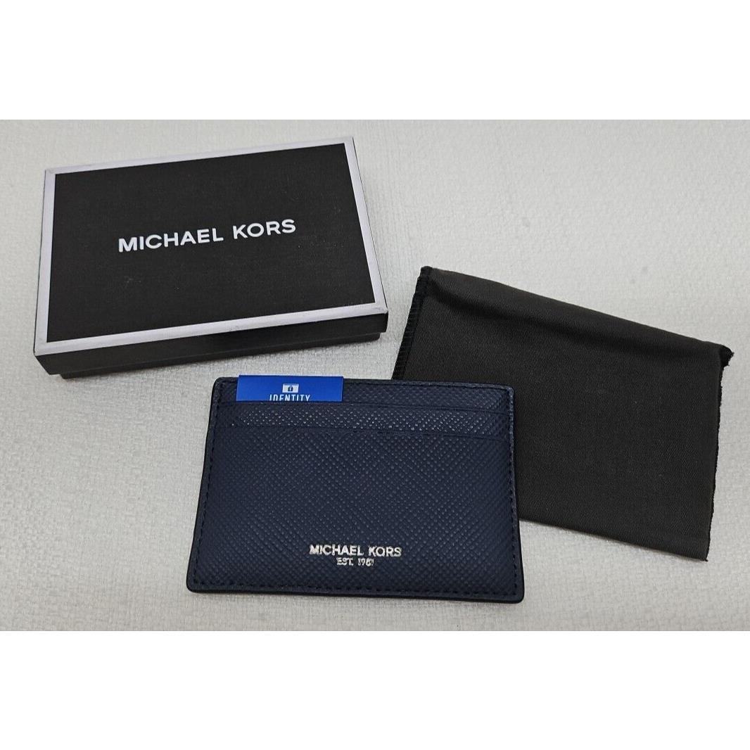 Men`s Card Wallet Michael Kors Navy Blue Rfid Blocking Minimalist Travel