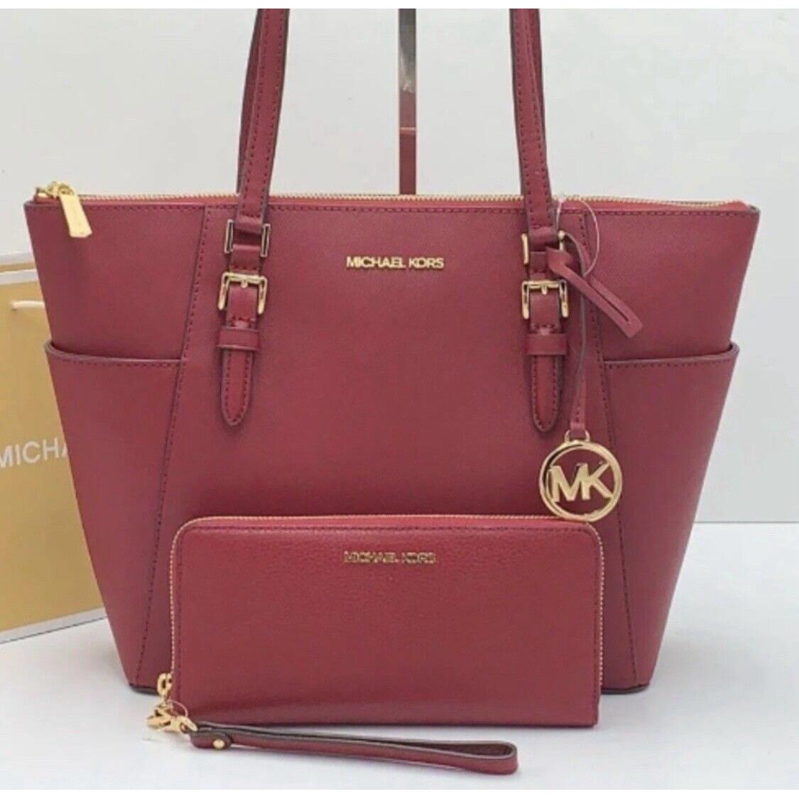 Michael Kors Charlotte Large Top Zip Shoulder Tote + Wallet Set