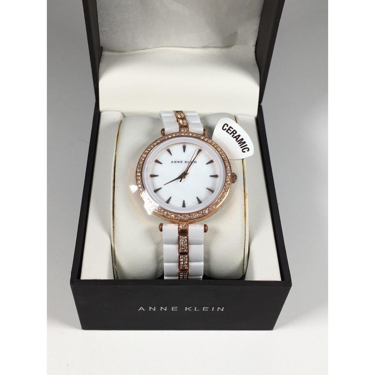 Anne Klein Rose Gold White Ceramic Women`s Stone Watch 144WTRG Dead Batt