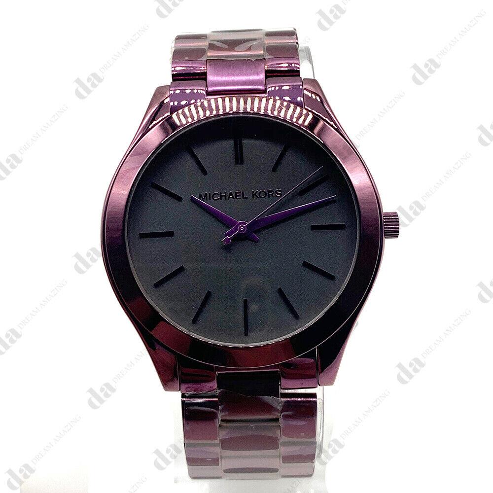 Michael Kors MK3551 42mm Case Plum Tone Slim Runway Black Dial Women`s Watch