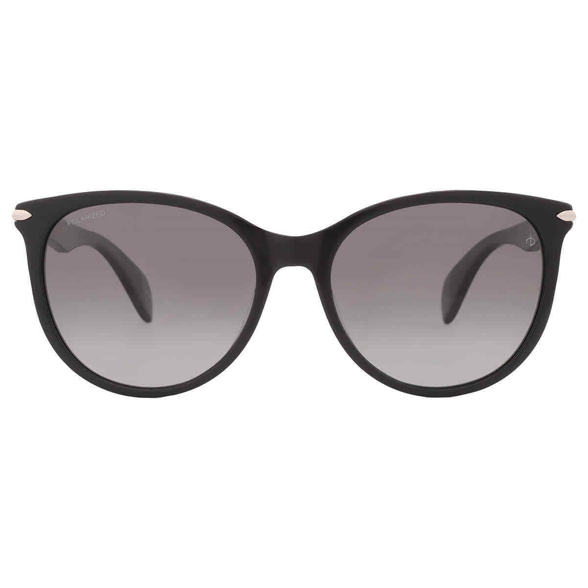 Rag and Bone Polarized Grey Gradient Oval Ladies Sunglasses RNB1020/S 0807/WJ 54 - Frame: Black, Lens: Grey