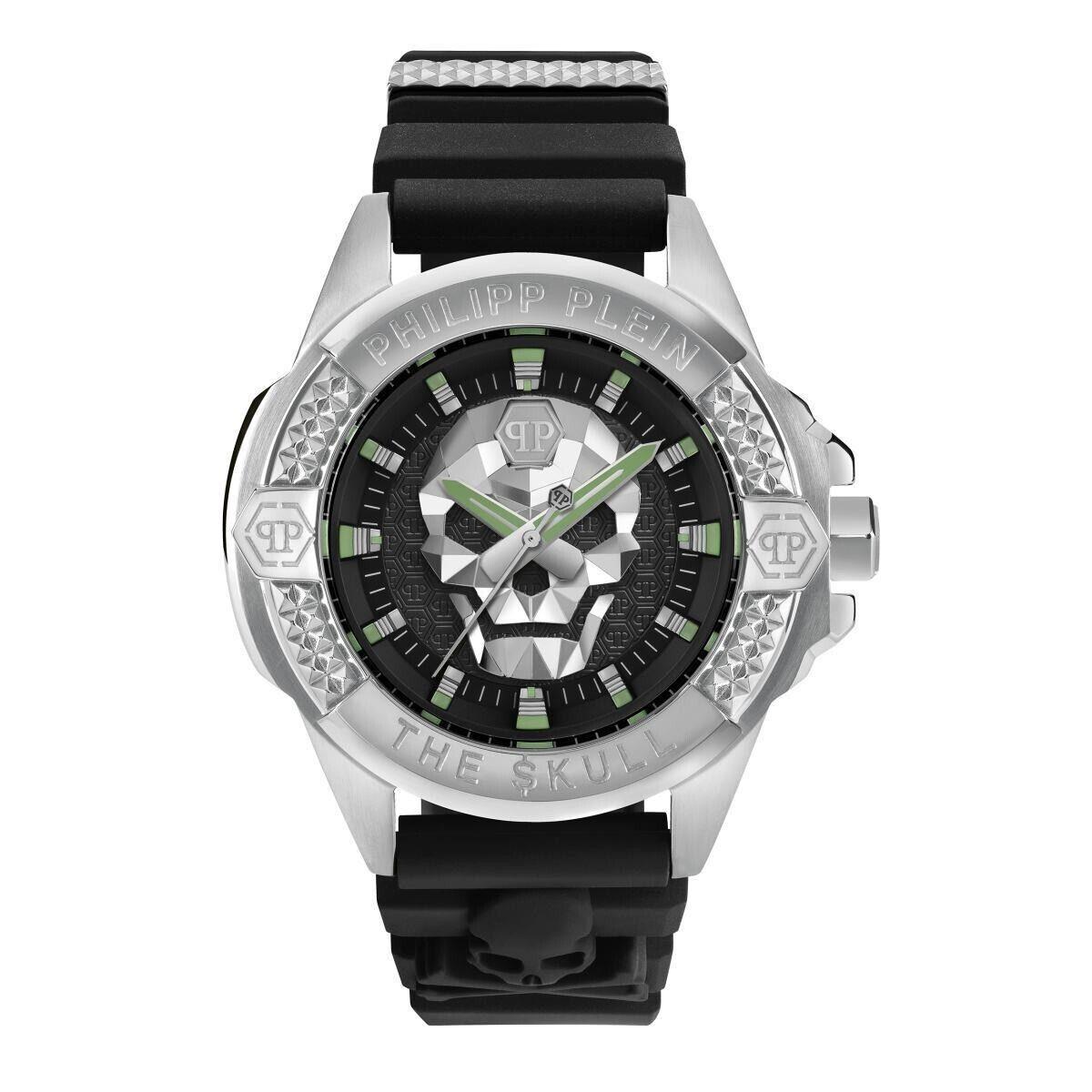 Philipp Plein The $kull Men s Watch Silver - Black Silicone Strap PWAAA0121