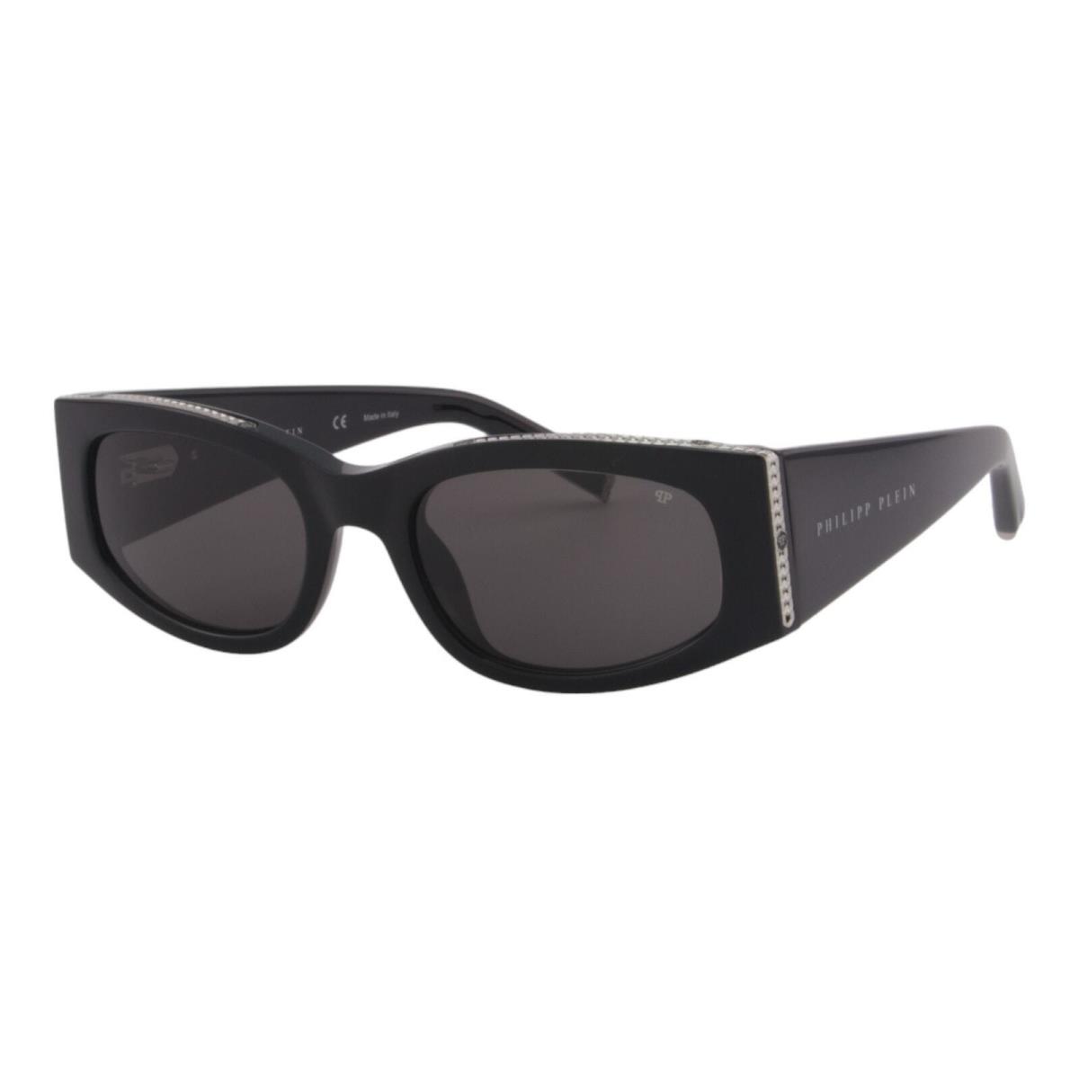 Philipp Plein Women Slim Rectangular Sunglasses Black Silver SPP025S-0700