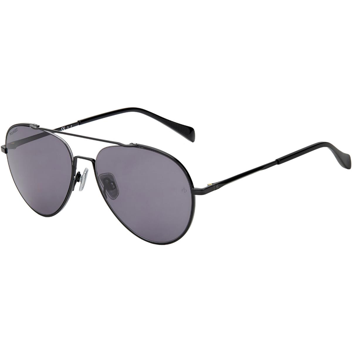 Rag Bone Polarized Men`s Black Cutaway Aviator Sunglasses - RNB1036GS 0807 M9 - Frame: Black, Lens: Gray