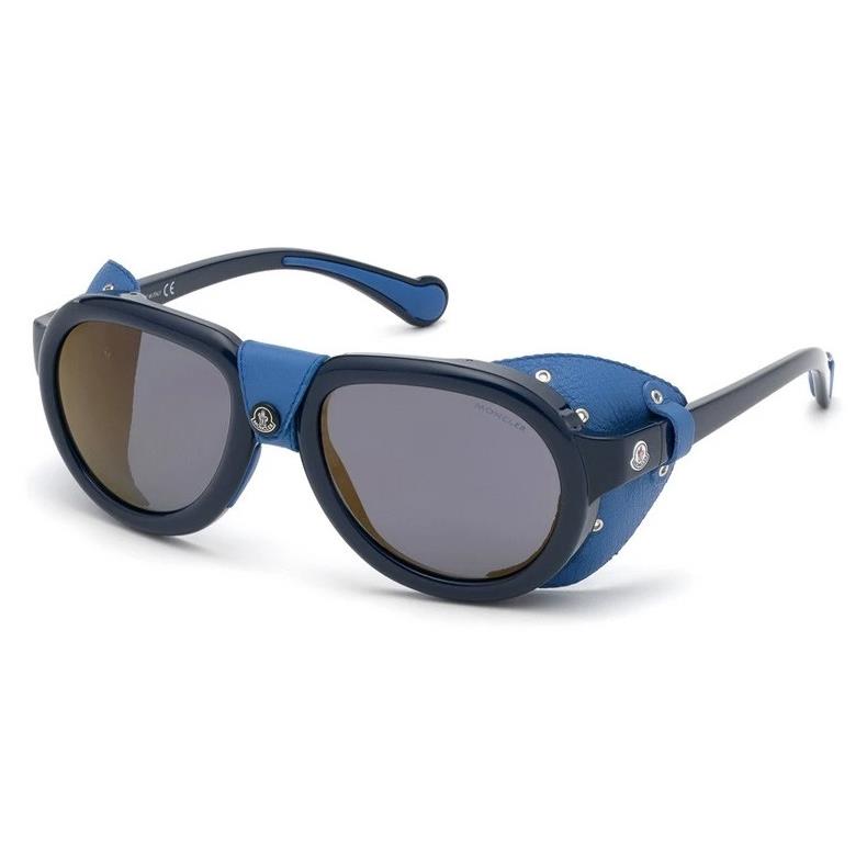 Moncler ML 0090 90D Blue Polarized Acetate Round Sunglasses 55-20-140 Italy M