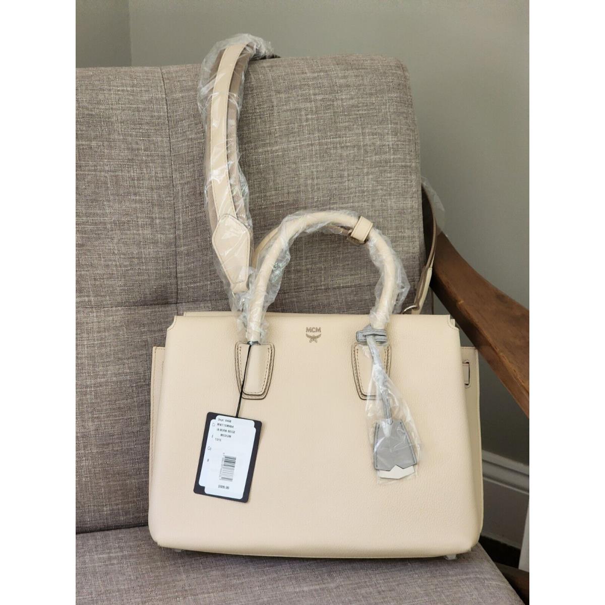 Mcm Milla Women`s Leather Medium Tote Bag Beige/natural