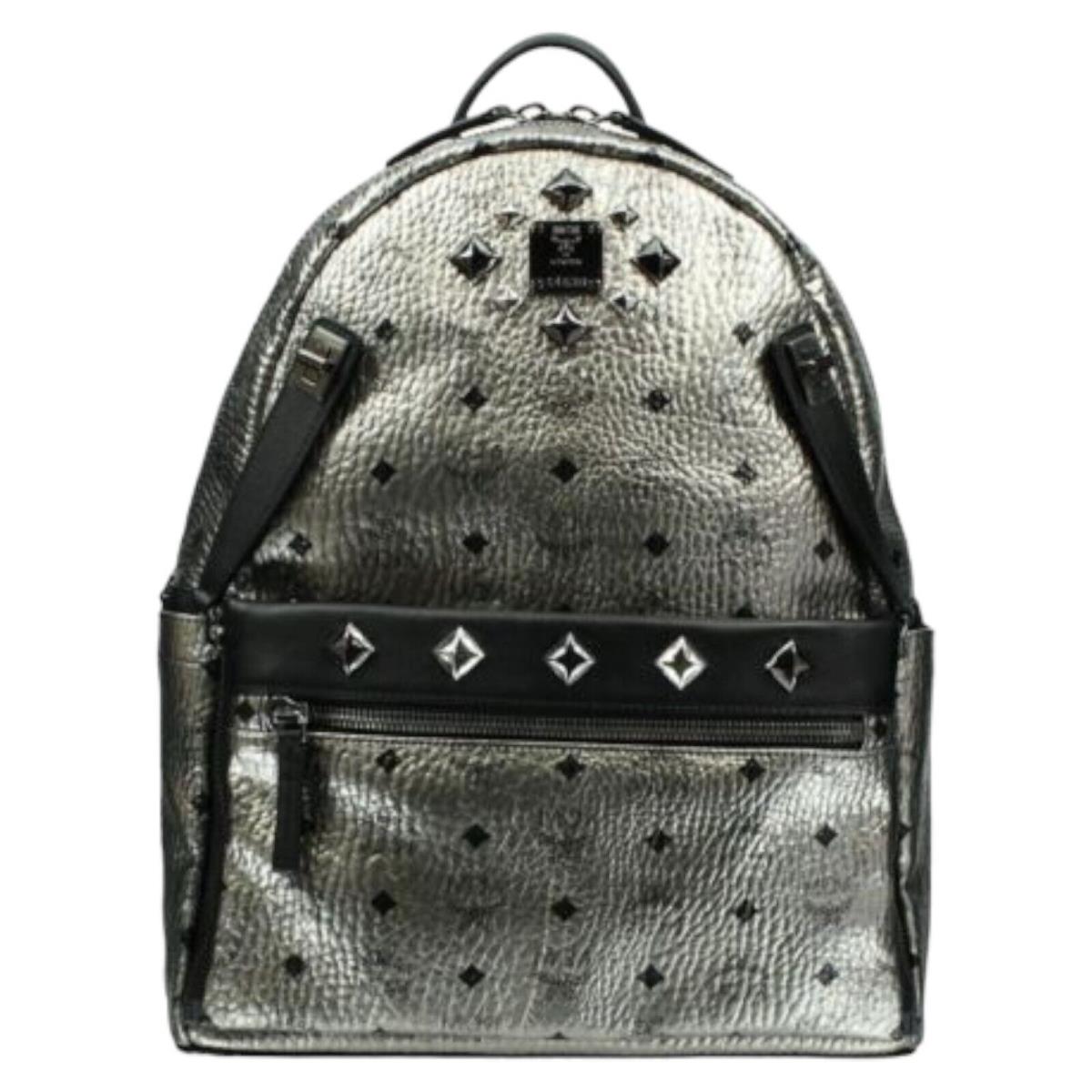 Mcm Medium Dual Stark Backpack in Visetos MMK5AVE10SV Silver - Silver