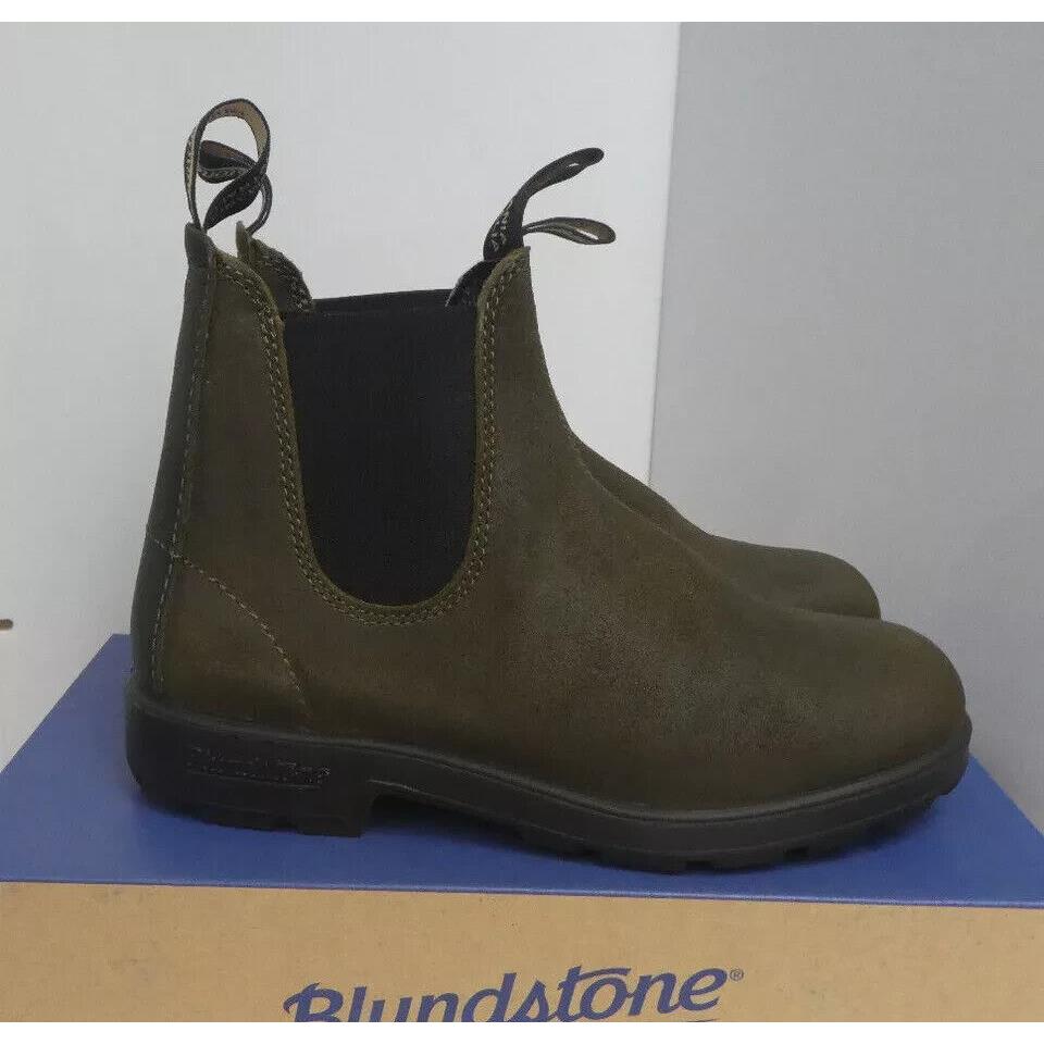 Blundstone 1615 Elastic Sided Boot Suede Dark Olive Size M 7.5 / W 9.5