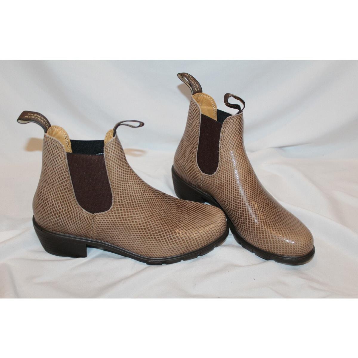 Blundstone Women`s Embossed Lizard Heeled Chelsea Boots Taupe SZ 11