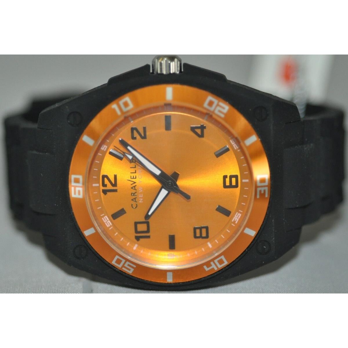 Caravelle Men`s Orange Dial Black Rubber Watch 45A112