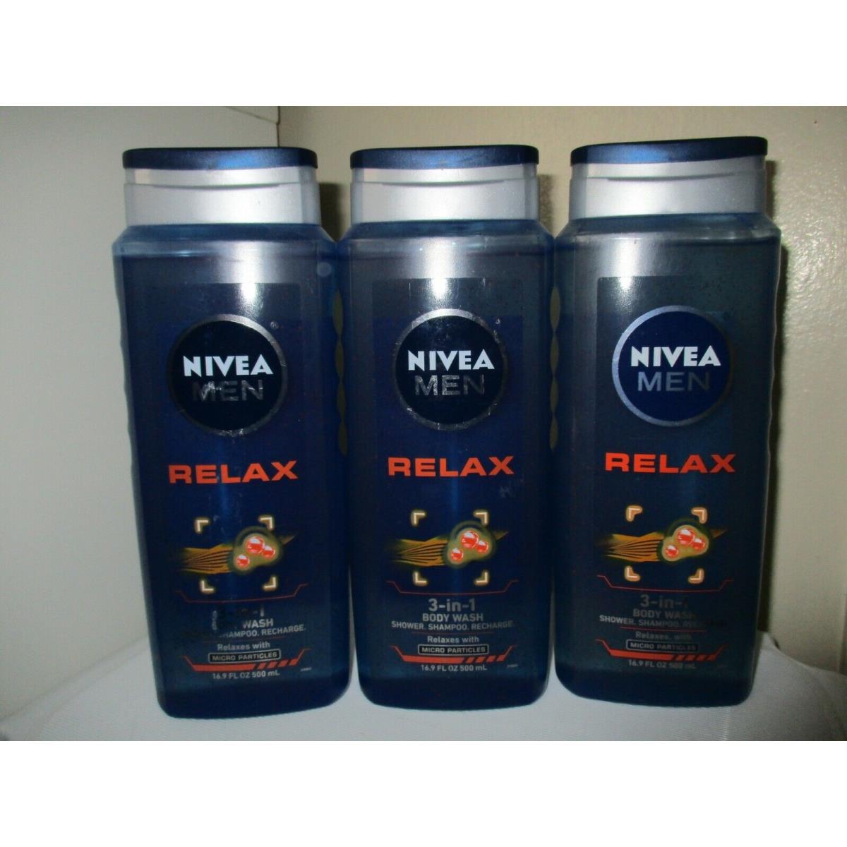 Lot of 3 Nivea For Men Relax Body Wash 3in1 Hair Face 16.9 oz Very Htf