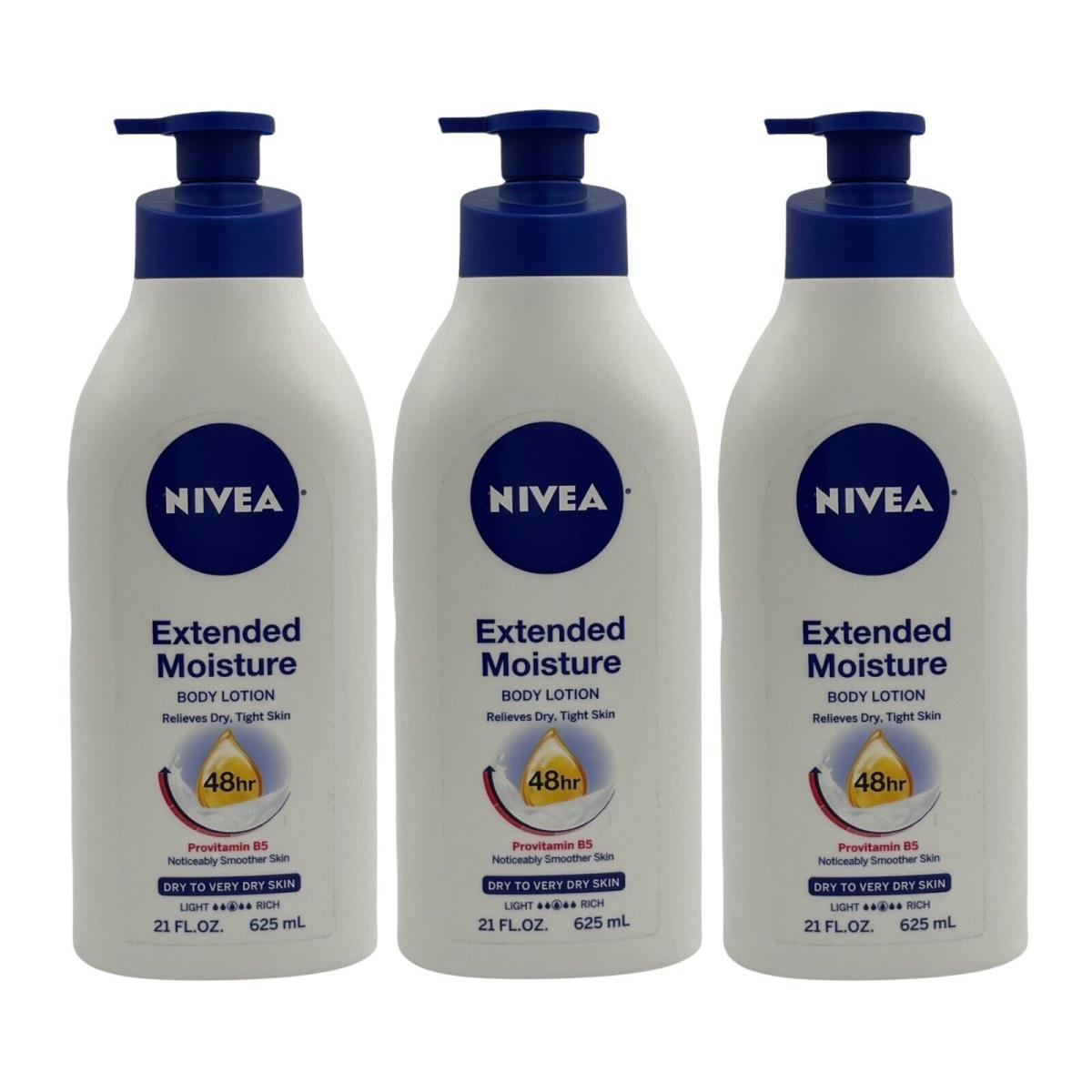 3 Pack Nivea Extended Moisture 48 HR Body Lotion Provitamin B5 21 oz Dry Sk