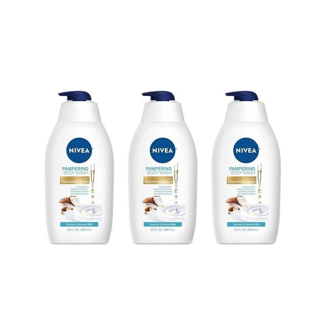 BL Nivea Pampering Body Wash Coconut and Almond Milk 30oz --three Pack