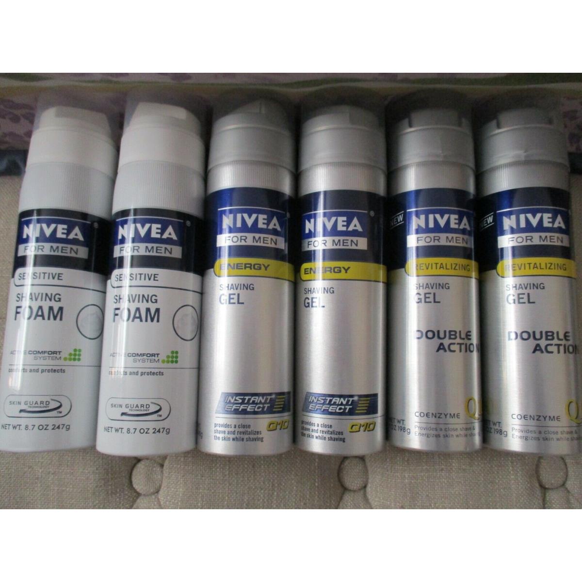 Nivea For Men 4 Energy/revitalizing Shaving Gel and 2 Sensitive Shaving Foam