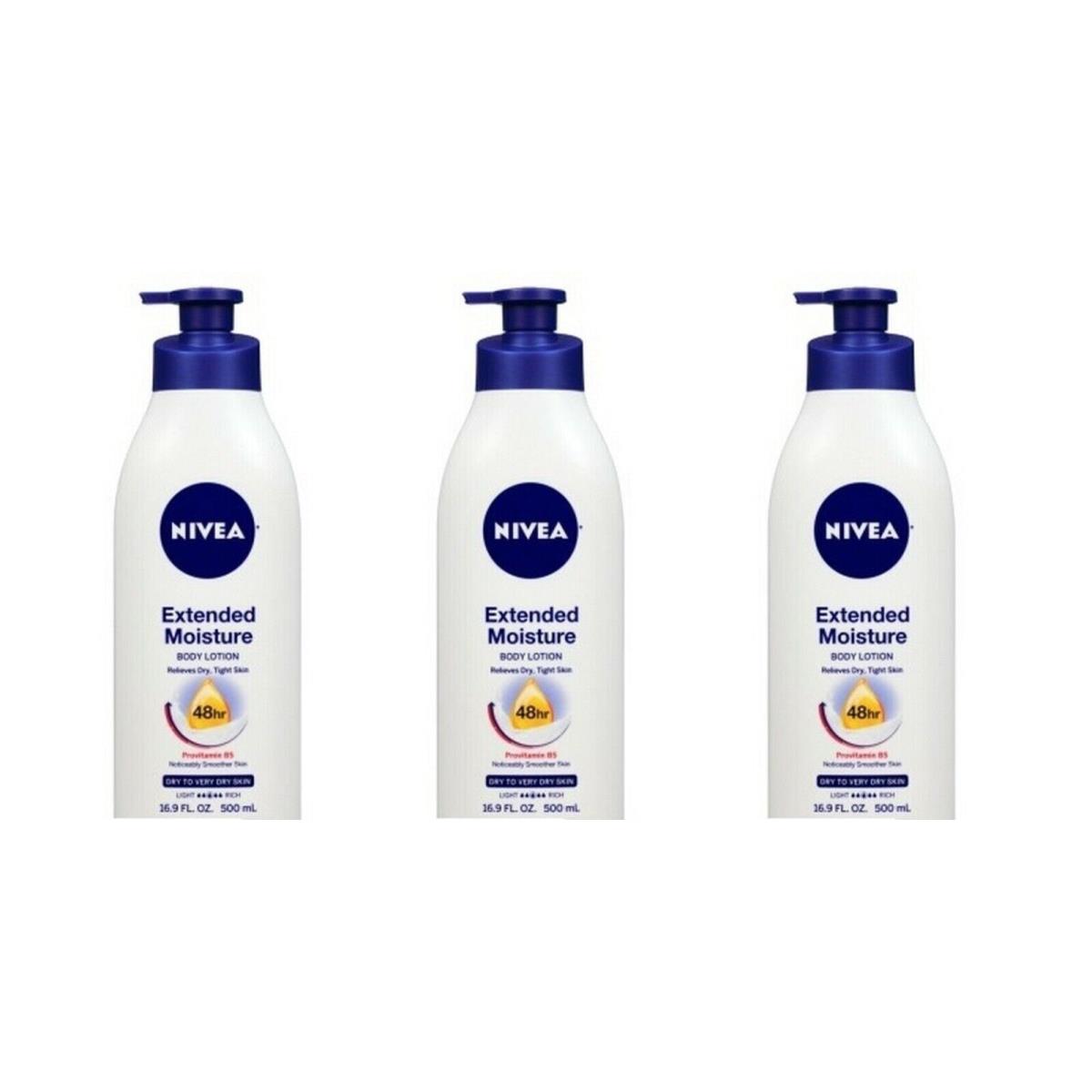 BL Nivea Lotion Extended Moisture 72Hr 16.9 oz Pump Dry-very Dry -three Pack