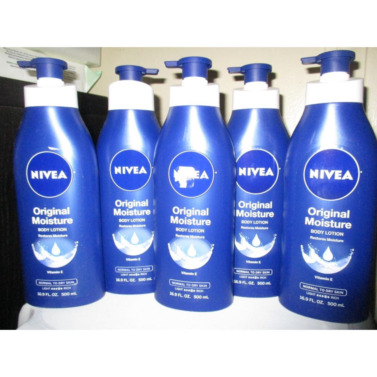 Lot of 5 Nivea Moisture Body Lotion with Vitamin E 16.9oz Each