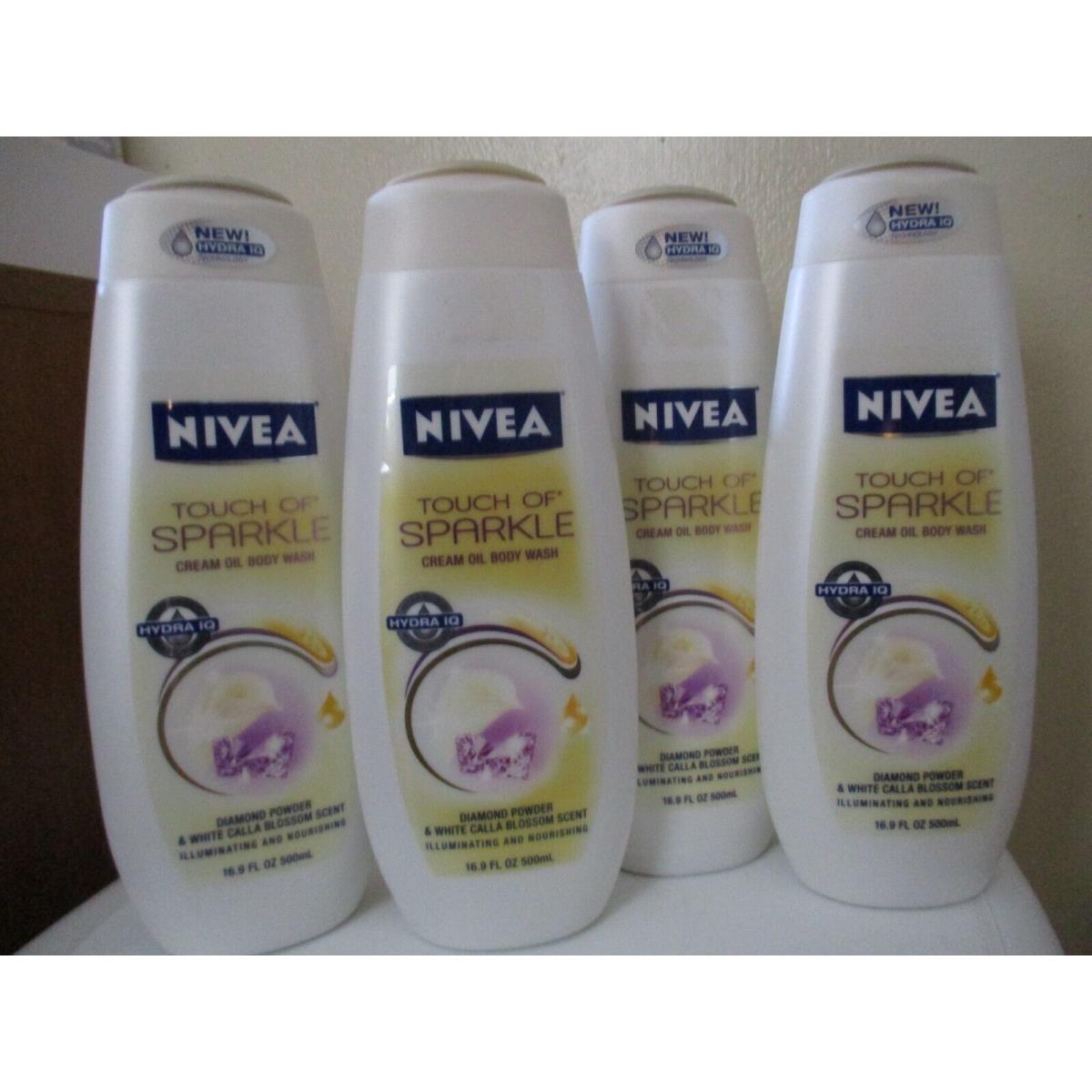 4 Nivea Touch of Sparkle Diamond Powder White Calla Blossom Body Wash 16.9 oz