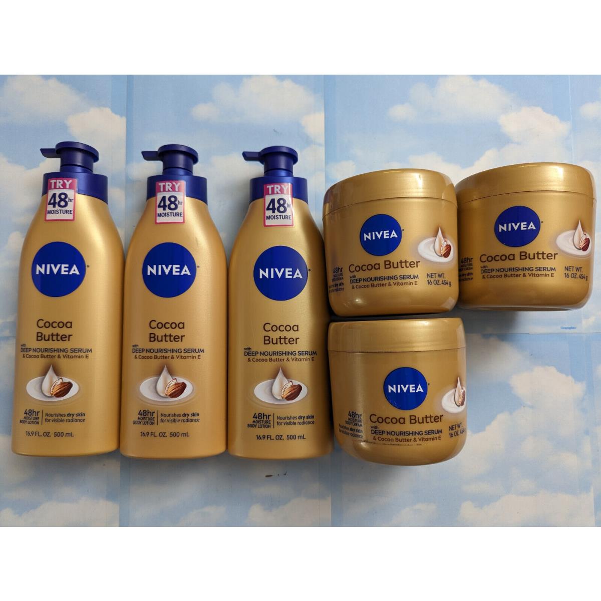 Lot 6 Nivea Cocoa Butter 48HR Deep Nourishing Serum Body Lotion/cream