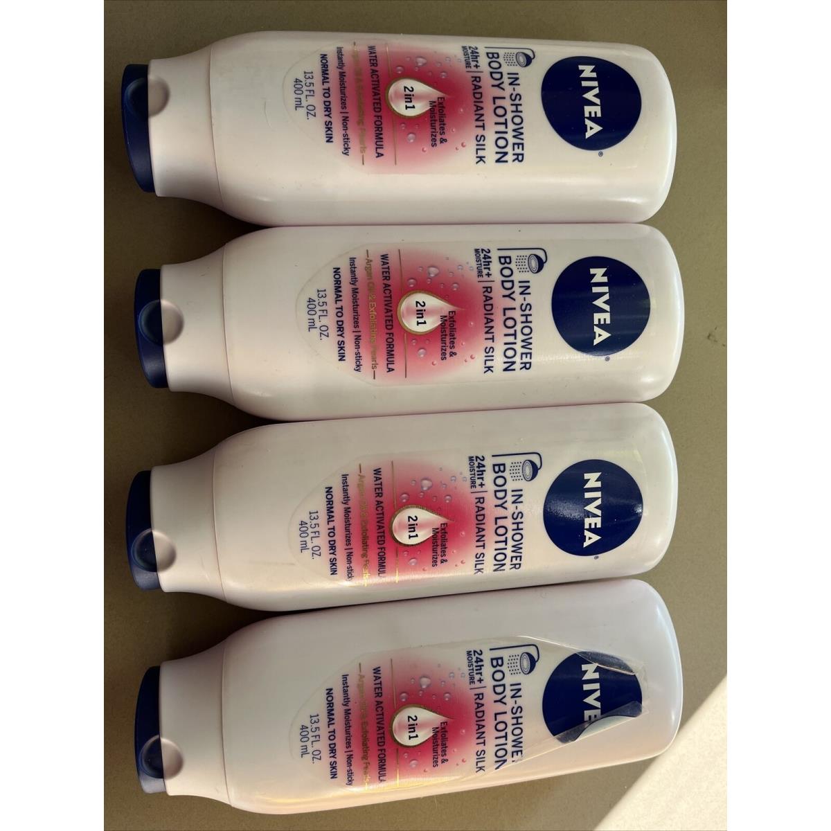 4 Nivea In-shower Radiant Silk 2in1 Body Lotion For Normal To Dry Skin 13.5oz Ea