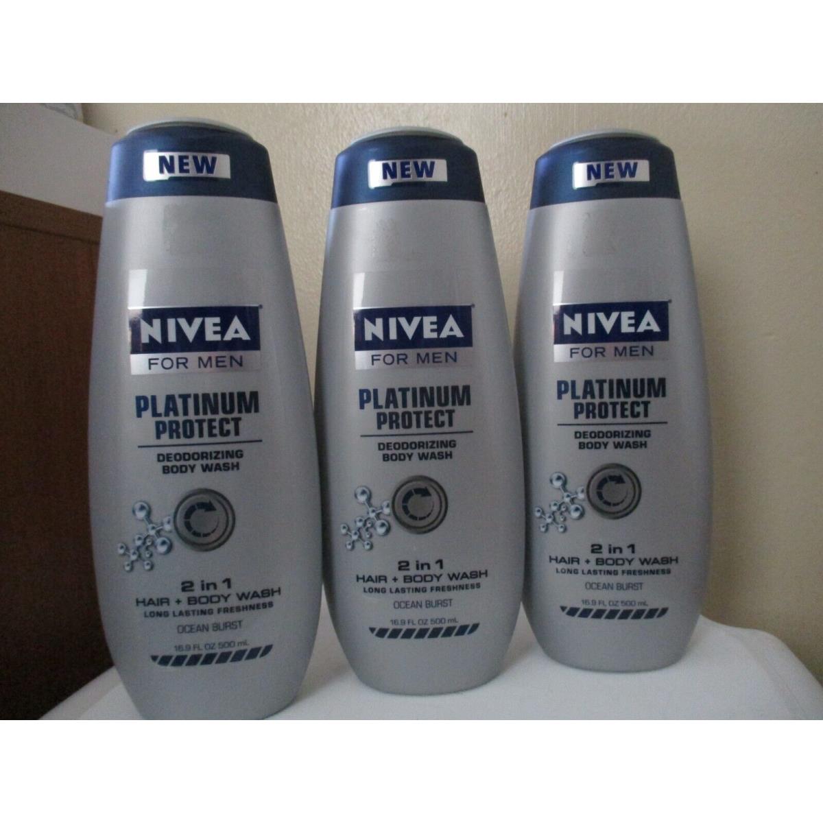 3 Nivea Platinum Protect Citrus Explosion 2 In 1 Hair Body Wash For Men 16.9oz