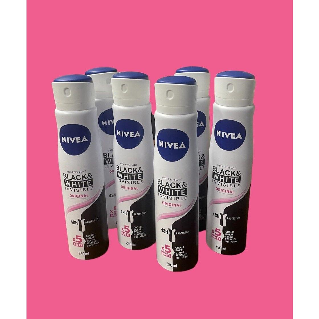 Nivea Spray Black White Invisible 48h Protection 250 Ml Each 6 Bottle