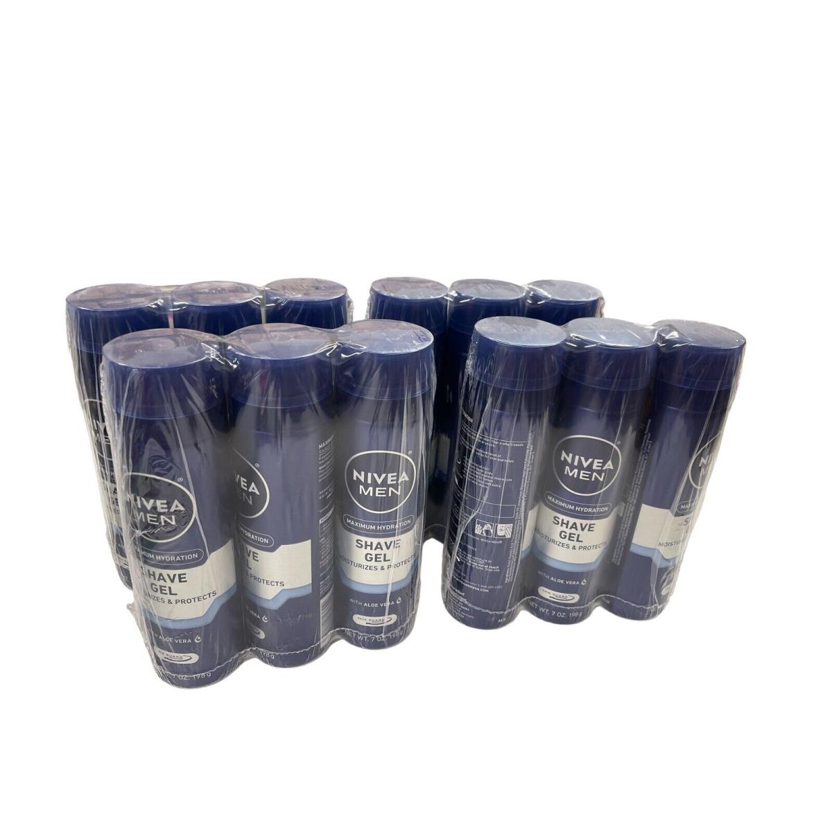 12 Cans 7 oz Each Nivea Men Shave Gel Maximum Hydration with Aloe Vera