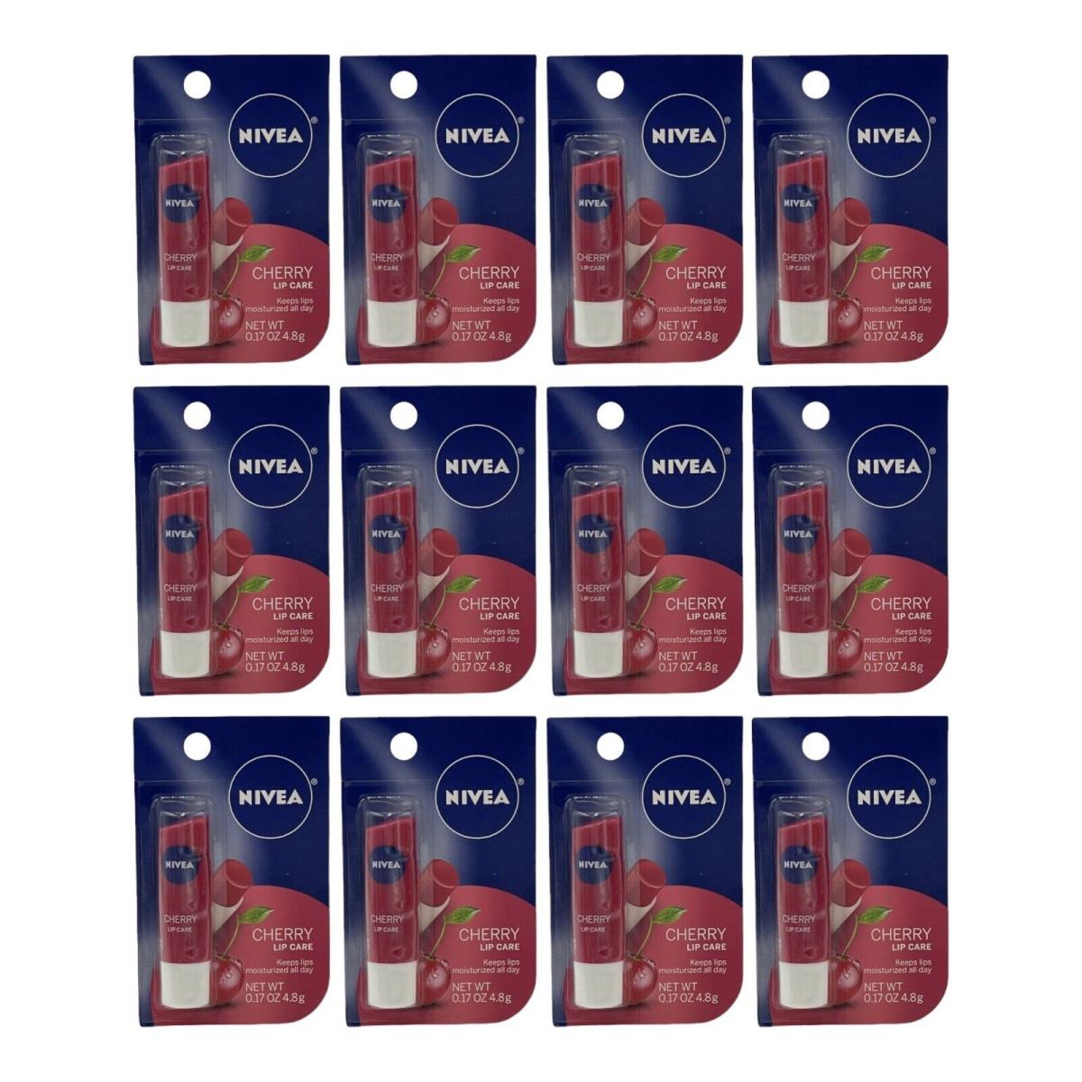 12 Pack Nivea Cherry Lip Care Tinted Scented Shea 0.17 oz Moisturize Hydrate Htf