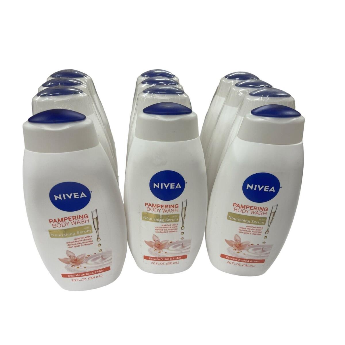 12 Pack 20 oz Each Nivea Pampering Body Wash Orchid Amber W/nourishing Serum