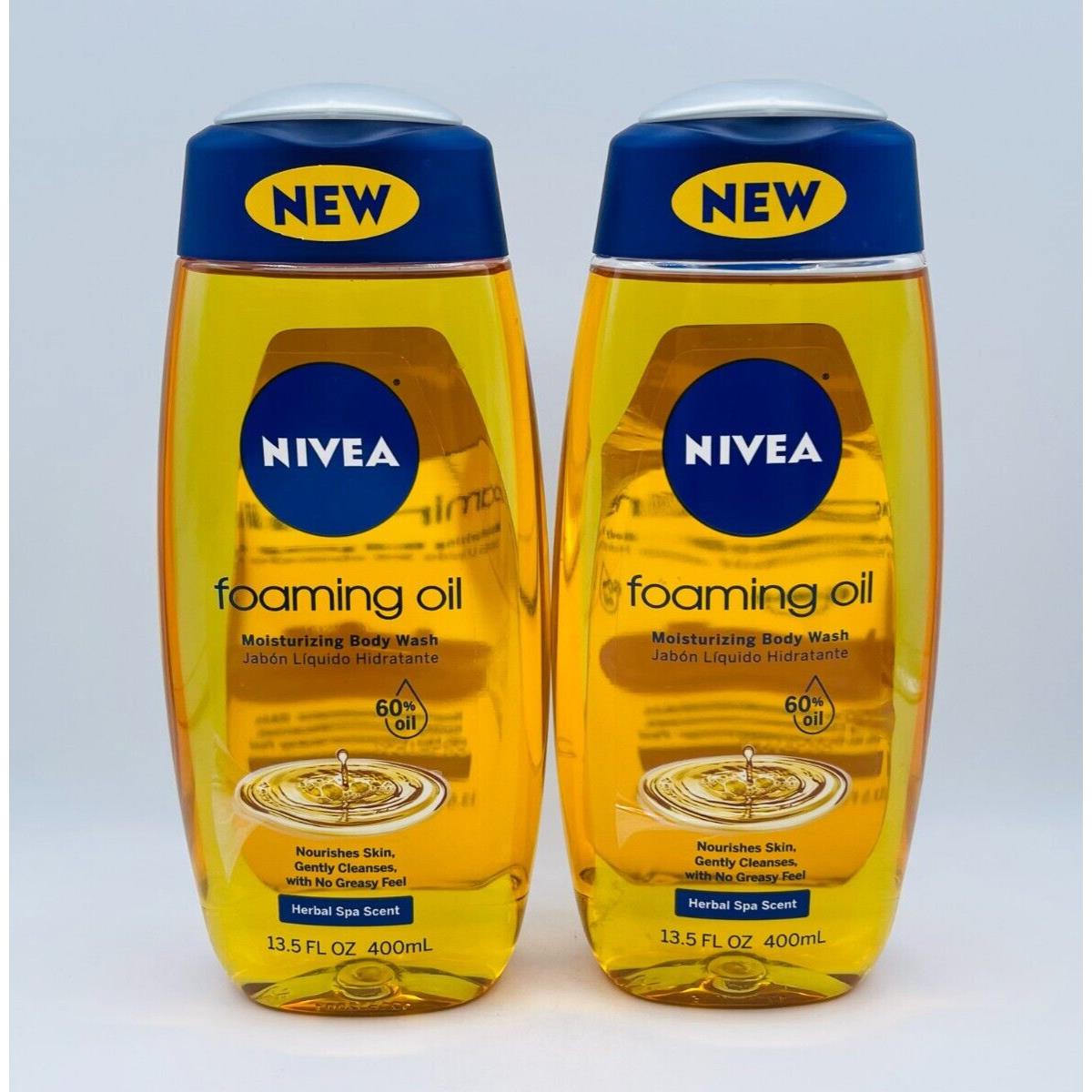 2 x Nivea Foaming Oil Moisturizing Body Wash Herbal Spa Scent 13.5 oz