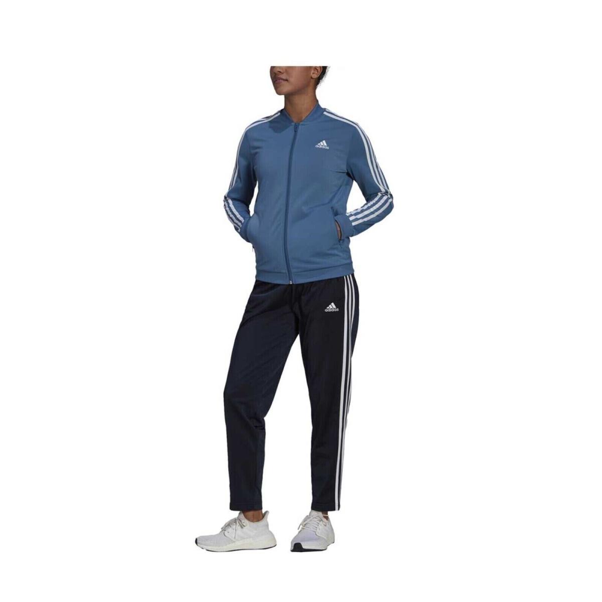 Adidas 3 Stripes Tricot Track Suit Set Women`s sz S or M Blue Jacket + Pants