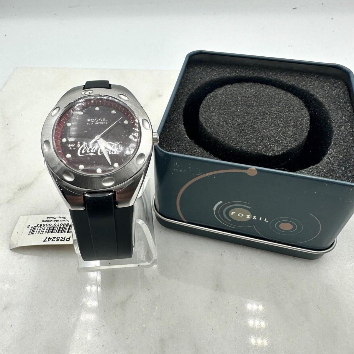 Men s Rare Fossil Coca-cola Branded Watch Red Dial Black Resin Strap 40mm