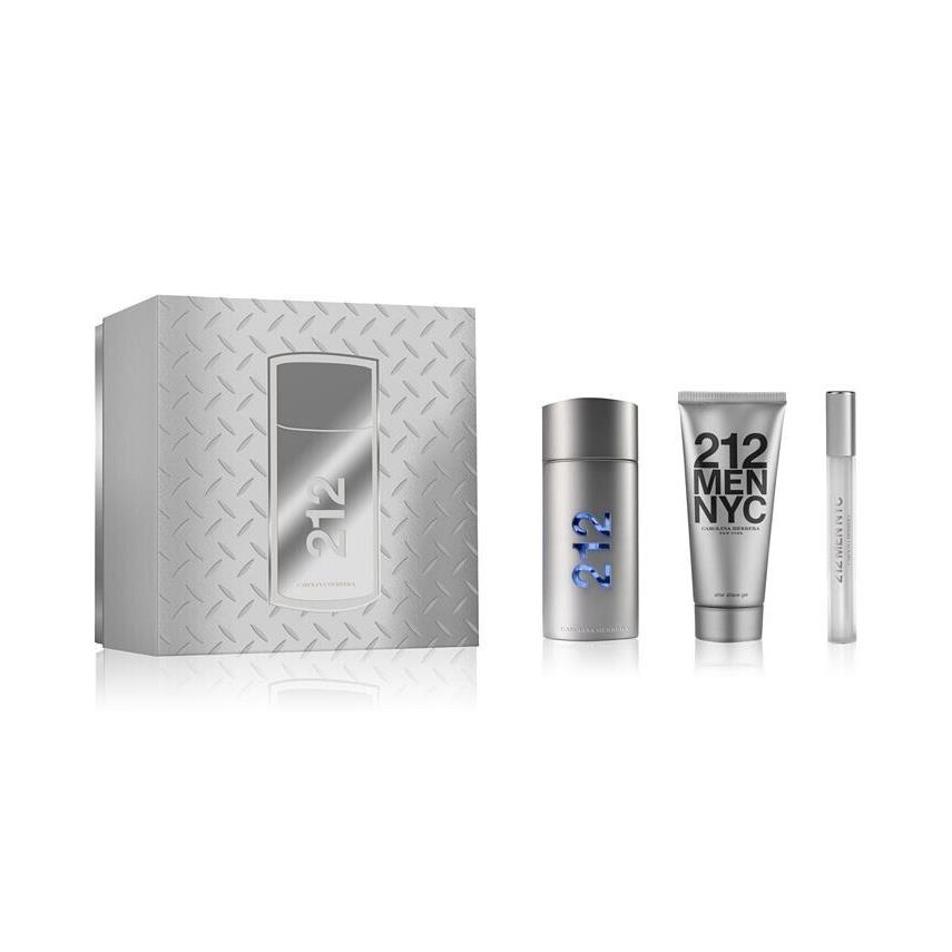 Carolina Herrera CH 212 Men Nyc 3 PC Gift Set For Men -3.4OZ Edt + 3.4OZ After Shave + 0.34OZ Edt