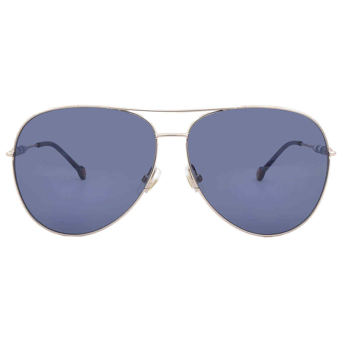 Carolina Herrera Blue Pilot Ladies Sunglasses CH 0034/S 0DDB/KU 64 - Frame: Gold, Lens: Blue