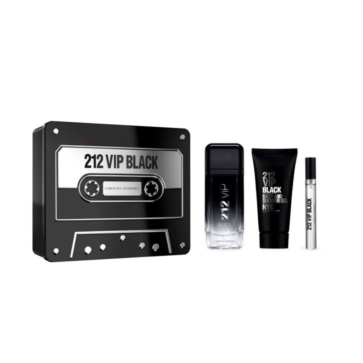 Carolina Herrera 212 Vip Black 3PC Gift Set - 3.4OZ EDP+3.4OZ SHOWERGEL+0.34 Edp