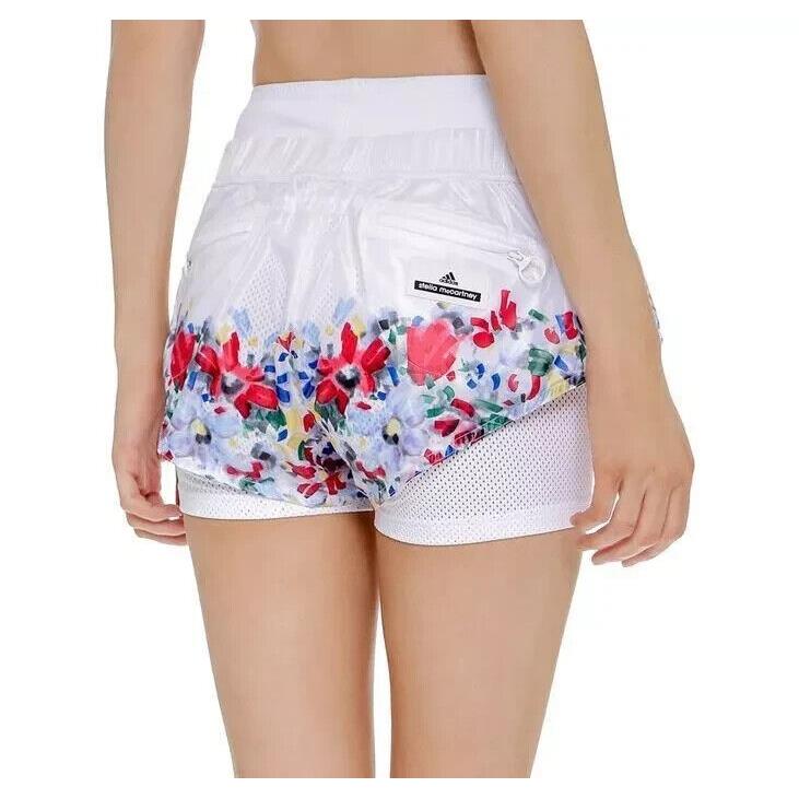 Adidas by Stella Mccartney 2 in 1 White Floral Blossom Shorts Stretchy Mesh Sz L