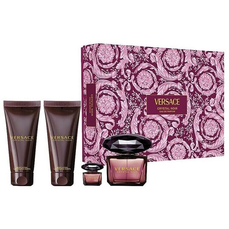 Versace Crystal Noir For Women 4pc Gift Set 3.0 oz Edt Spray + Lotion + Gel Mini