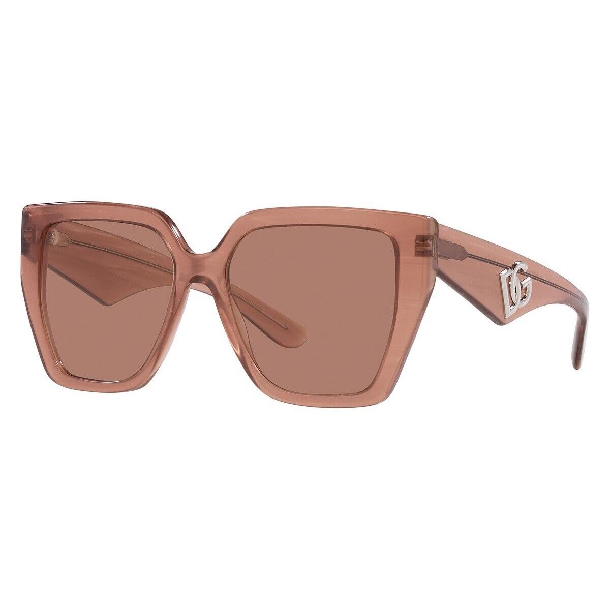 Dolce Gabbana DG4438 3411/3 Fleur Caramel Square Dark Brown Women`s Sunglasses