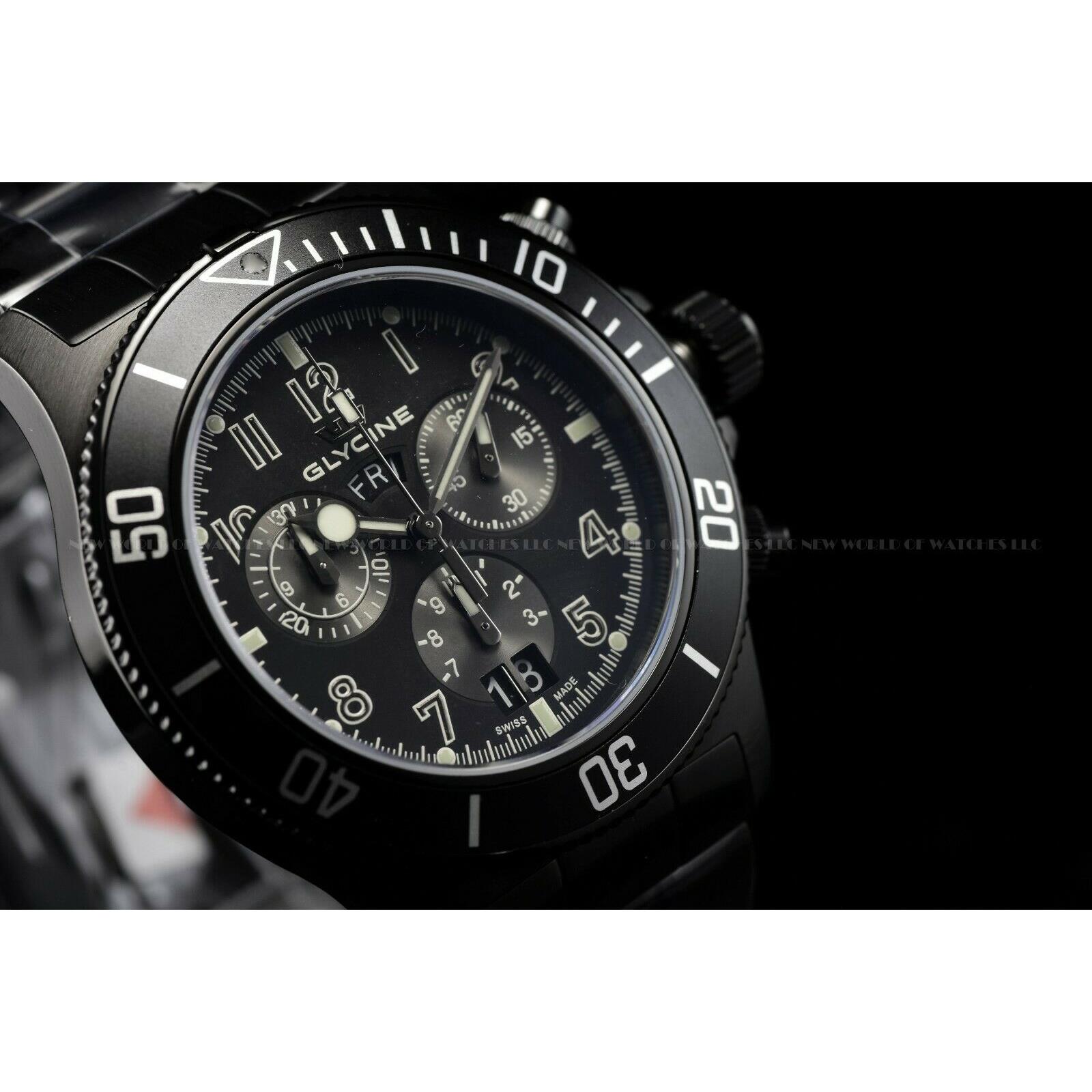 Glycine 42mm Combat Sub Sapphire Chrono Swiss Made Triple Black Watch 1001