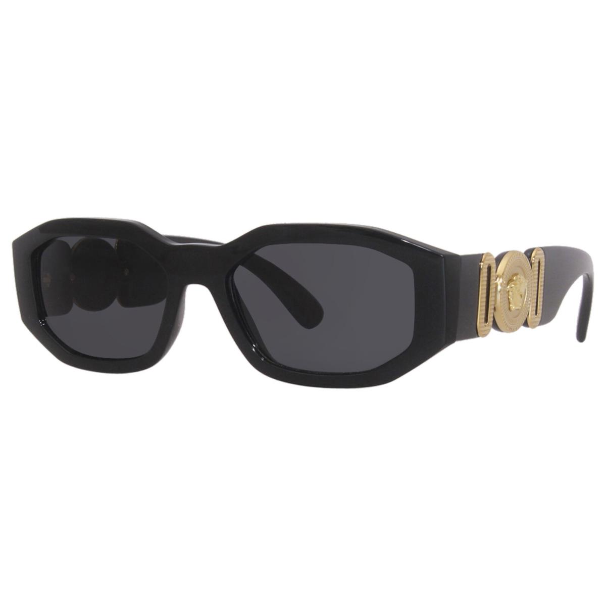 Versace VE4361F GB1/87 Sunglasses Black/gold-medusa-logo/dark Grey Lenses 55mm