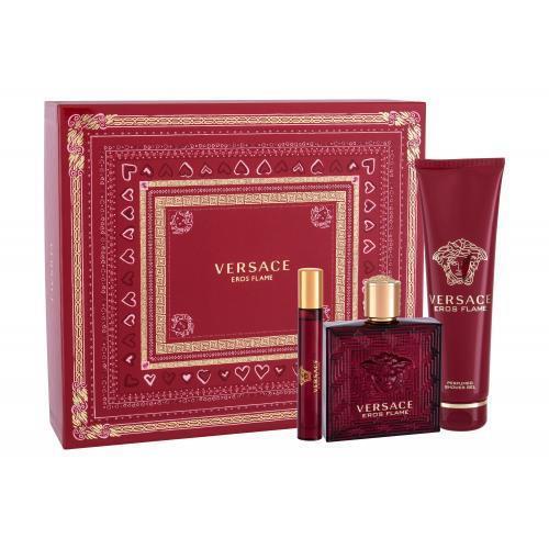 Versace Eros Flame 3 Pcs Gift Set 3.4oz Edt Spray + 5oz S/g +0.33oz Edt