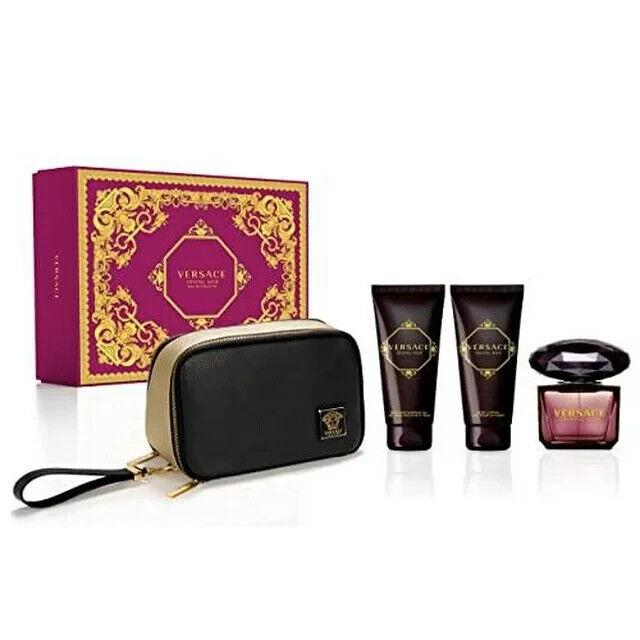 Versace Crystal Noir 4pc Set 3oz Edt + Shower Gel + 3.4oz Body Lotion + Bag