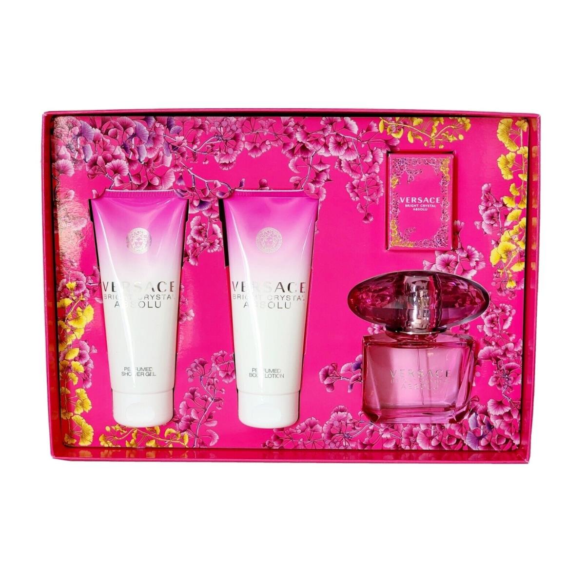 Versace Bright Crystal Absolu by Versace 4 Piece Gift Set - 3.0 OZ Eau DE Parfum