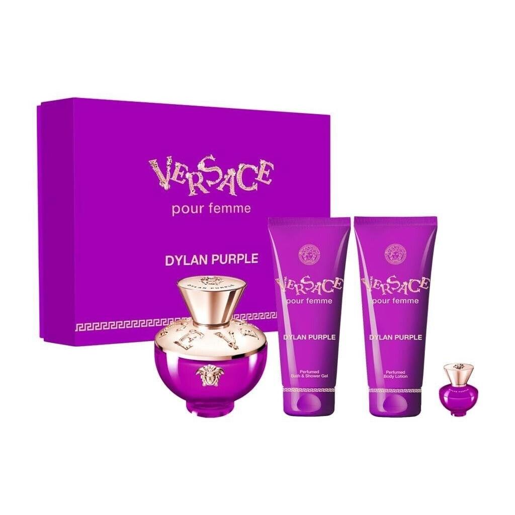 Versace Dylan Purple Women Edp 3.4 Oz Spray Lotion Shower Gel Mini 4 Pc Set