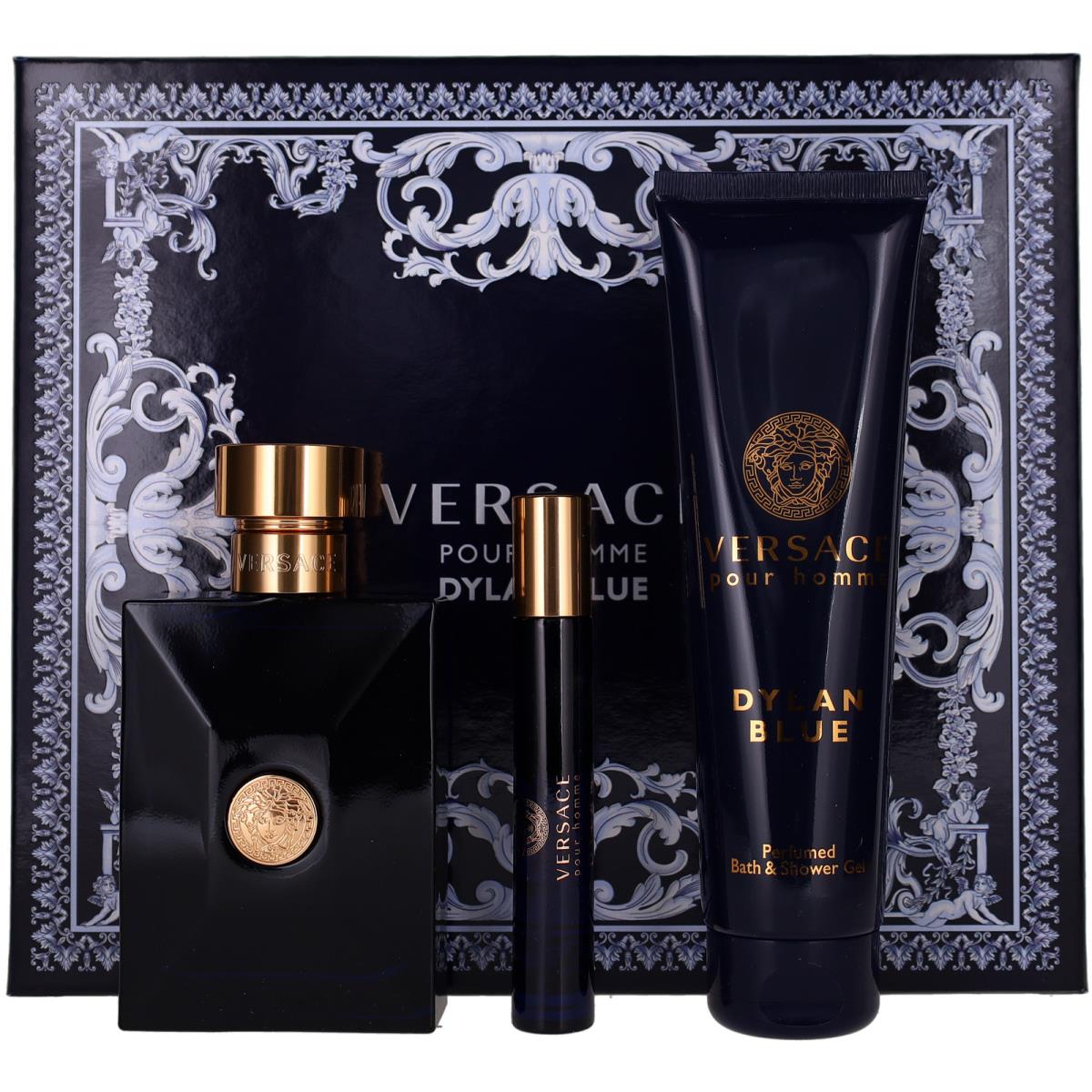 Dylan Blue By Versace For Men Set: Edt + Edt + Bath SG 3.4oz+0.3oz+5.0oz