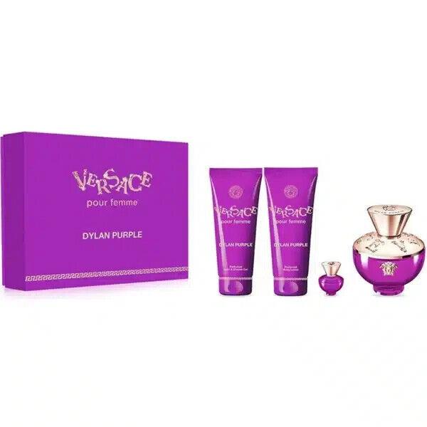 Versace Dylan Purple 4pc 3.4oz Edp + Mini + 3.4oz Lotion + 3.4oz Body Gel