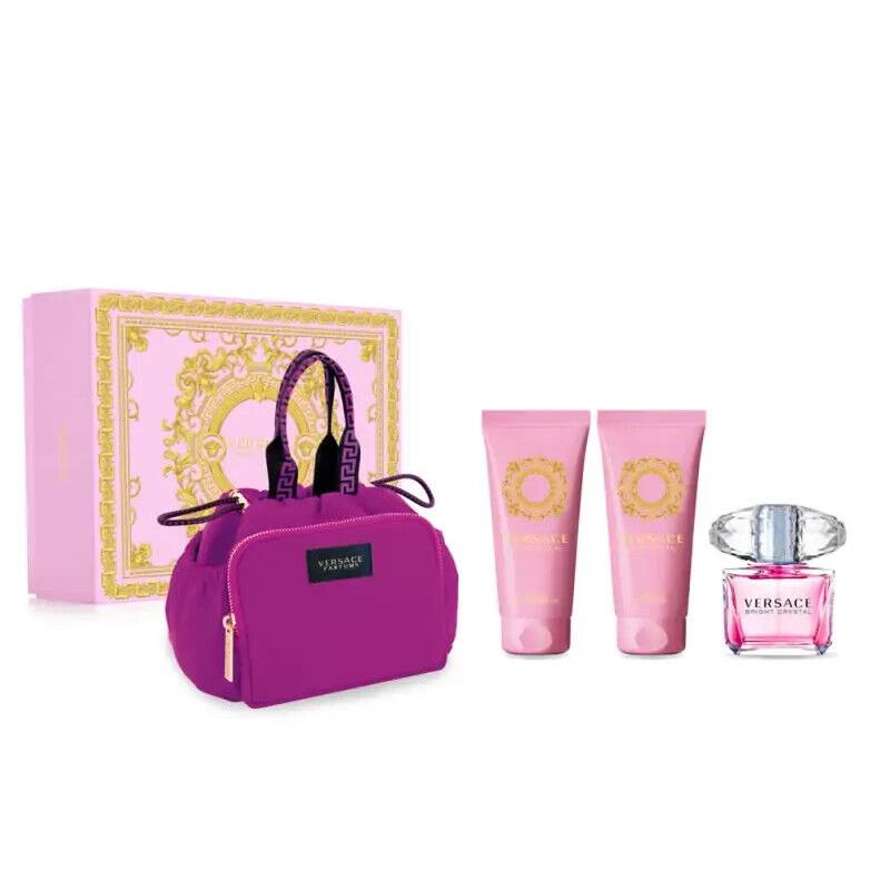 Versace Bright Crystal Set 3oz Edt + Bath/shower Gel + 3.4oz Body Lotion + Bag