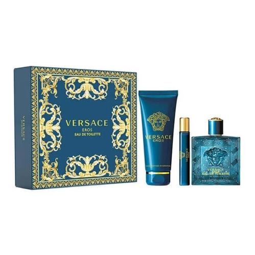 Versace Eros Men 3 Pieces Set 3.4 oz 0.33 oz Edt Spray 5.0 oz Shower Gel Men